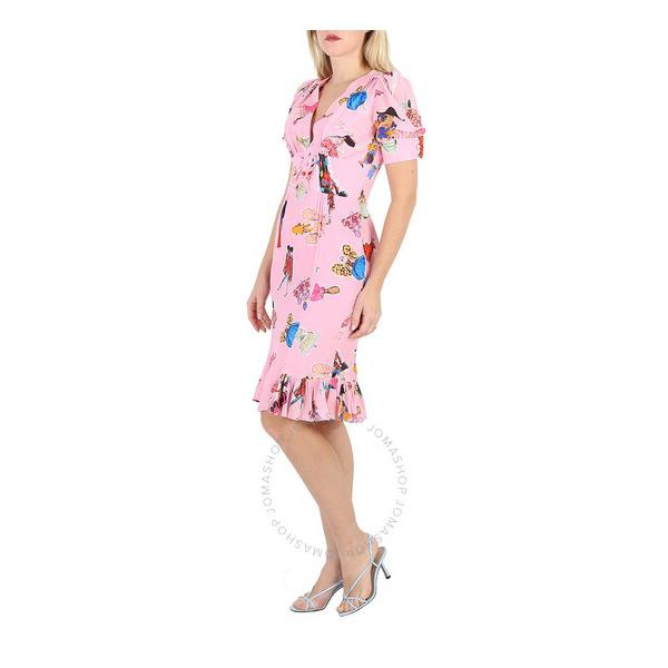  모스키노 Moschino Ladies Fantasy Print Pink Illustration Print Dress A0443-0560-1222