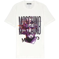 모스키노 Moschino MEN'S White Glitch Artwork Cotton T-shirt 0733-7040-1001
