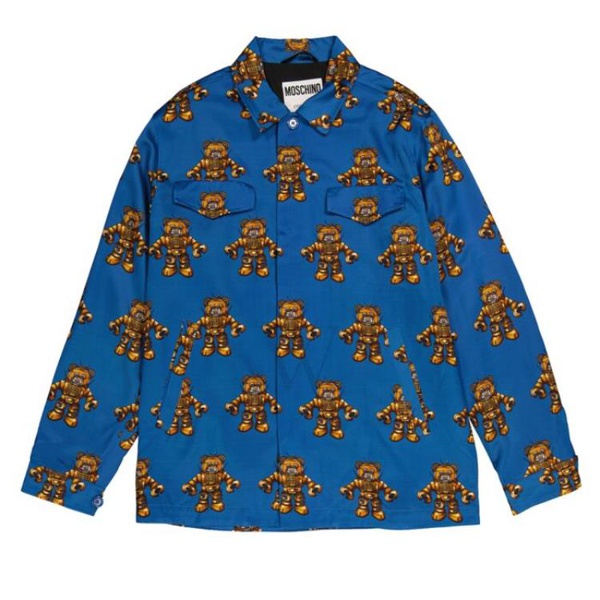 모스키노 Moschino MEN'S Blue Robot Bear Print Jacket, Brand Size 46 (US Size 36) V0605-7050-1298
