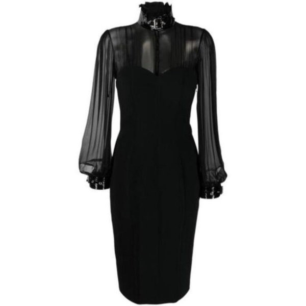 모스키노 Moschino Ladies Black Sheer Blouse Buckled Dress, Brand Size 36 (US Size 2) A0462-5525-4555