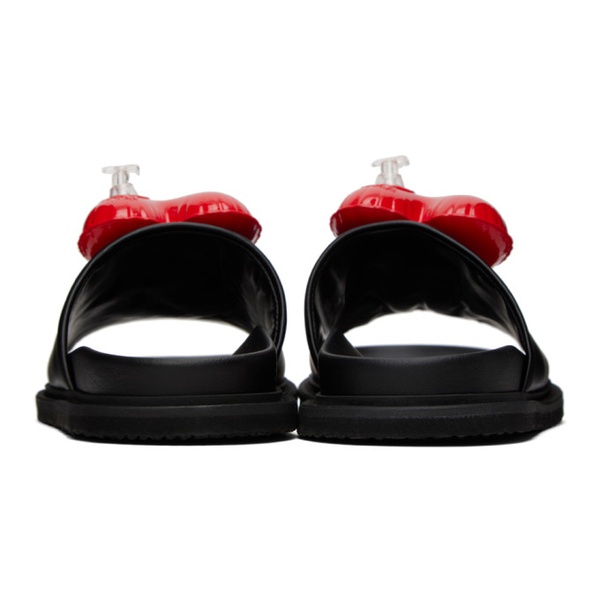  모스키노 Moschino Black Inflatable Heart Slides 231720F124080