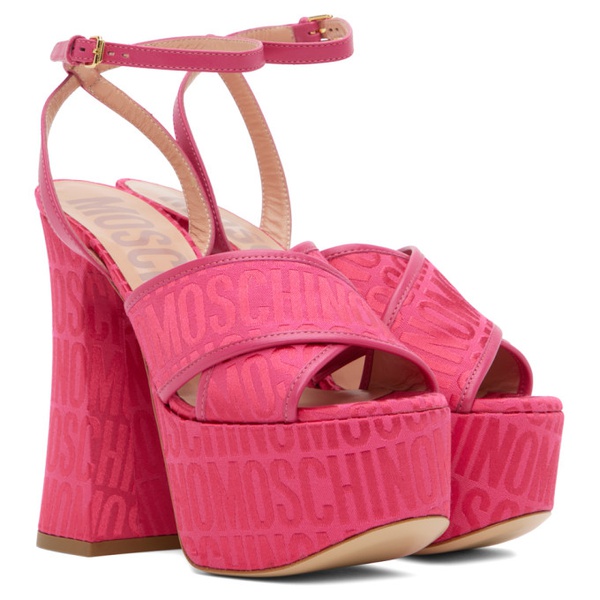  모스키노 Moschino Pink Logo Jacquard Heels 232720F125000