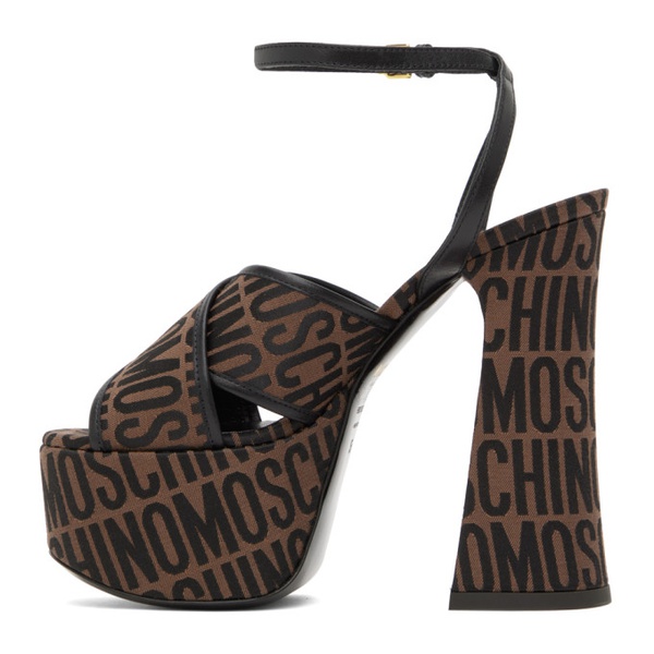  모스키노 Moschino Brown & Black Logo Jacquard Heels 232720F125001