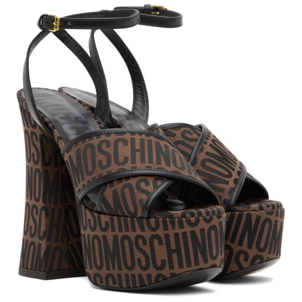  모스키노 Moschino Brown & Black Logo Jacquard Heels 232720F125001