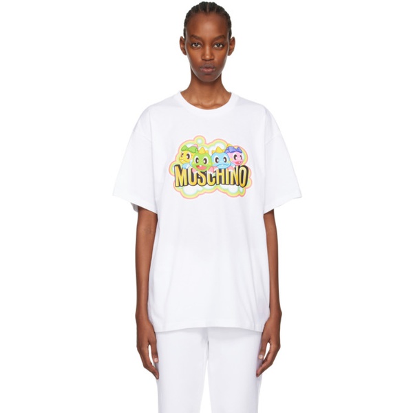  모스키노 Moschino White Puzzle Bobble T-Shirt 241720F110005