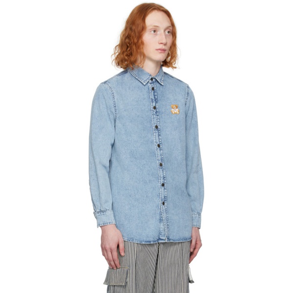  모스키노 Moschino Blue Patch Denim Shirt 241720M192003