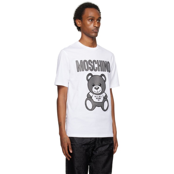  모스키노 Moschino White Teddy Mesh T-Shirt 241720M213008