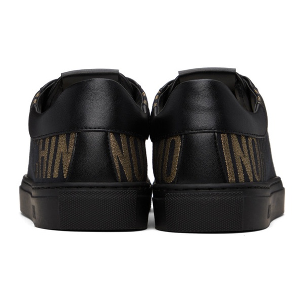  모스키노 Moschino Black & Gold Allover Logo Sneakers 241720M237019