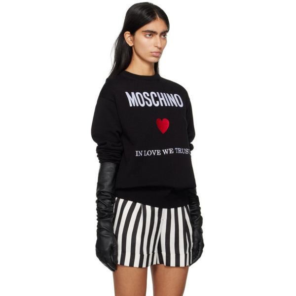  모스키노 Moschino Black Embroidered Sweatshirt 241720F098002
