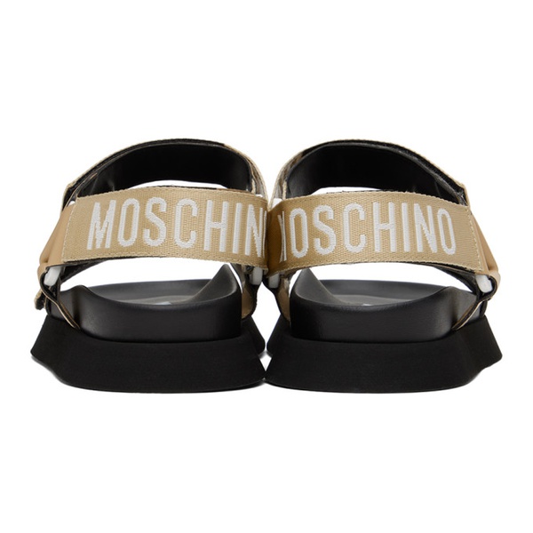  모스키노 Moschino Beige & Black Logo Tape Platform Sandals 241720F124005
