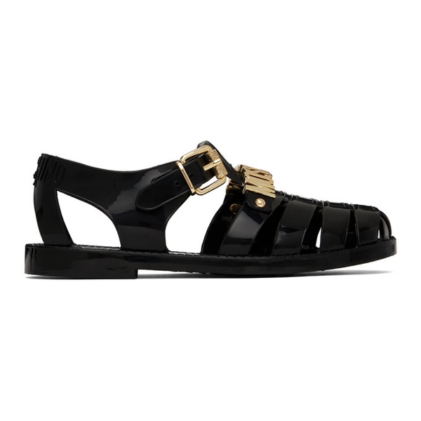  모스키노 Moschino Black Jelly Lettering Logo Sandals 241720F124010