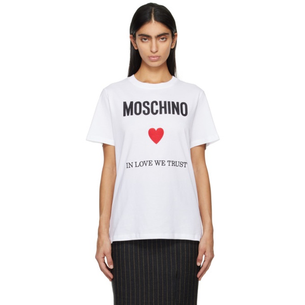  모스키노 Moschino White In Love We Trust T-Shirt 241720F110009