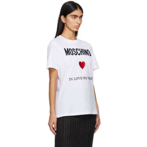  모스키노 Moschino White In Love We Trust T-Shirt 241720F110009