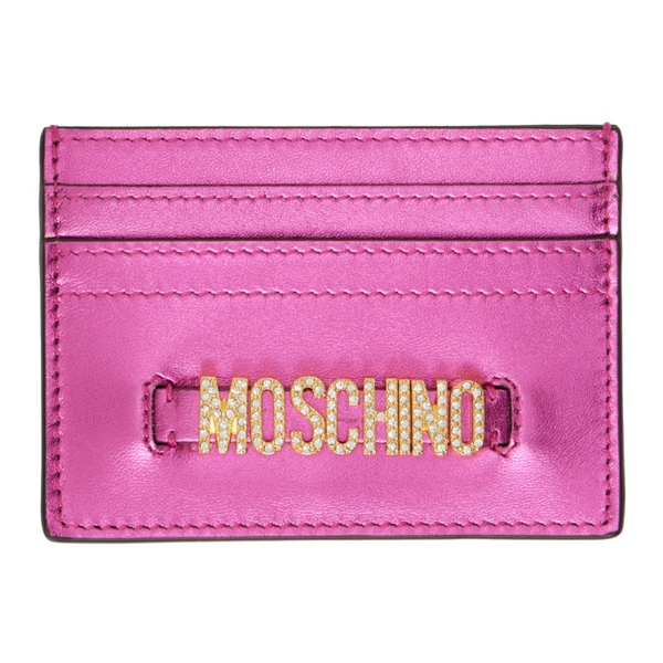  모스키노 Moschino Pink Lettering Logo Foiled Card Holder 241720F037000