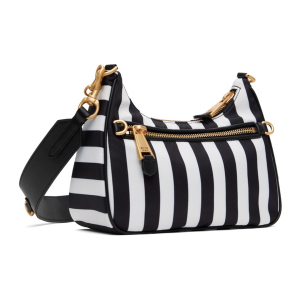  모스키노 Moschino Black & White Striped Logo Shoulder Bag 241720F048005
