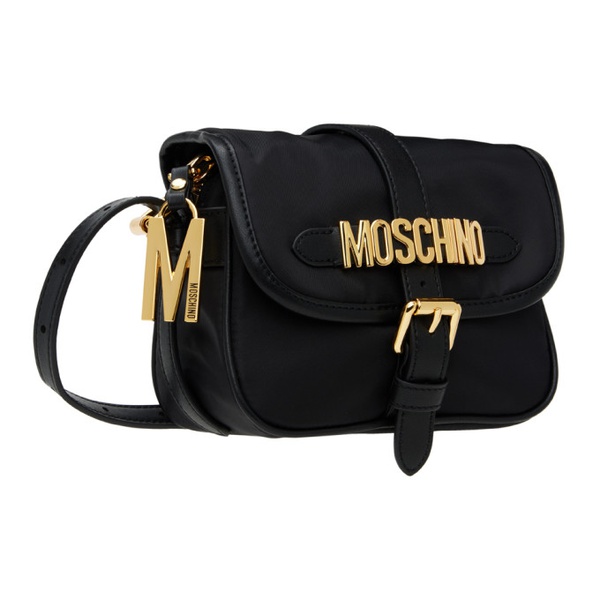  모스키노 Moschino Black Lettering Logo Nylon Crossbody Bag 241720F048007