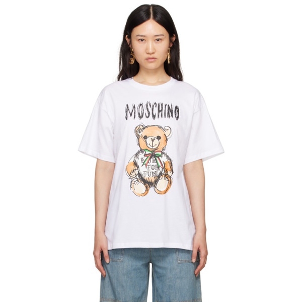  모스키노 Moschino White Archive Teddy Bear T-Shirt 241720F110015