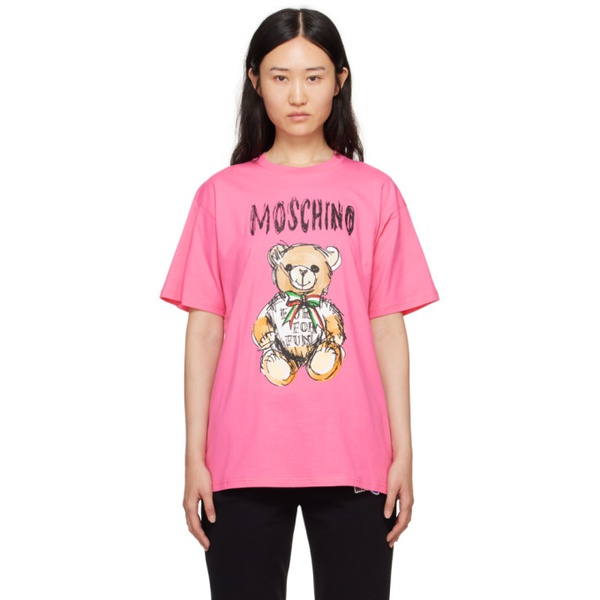  모스키노 Moschino Pink Archive Teddy Bear T-Shirt 241720F110016