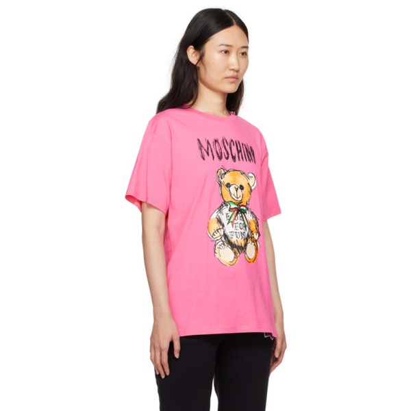  모스키노 Moschino Pink Archive Teddy Bear T-Shirt 241720F110016