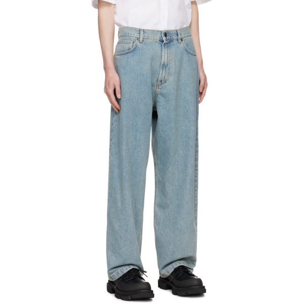  모스키노 Moschino Blue Garment-Washed Jeans 241720M186000