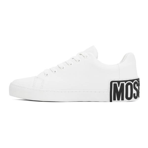  모스키노 Moschino White Maxi Logo Calfskin Sneakers 241720M237007