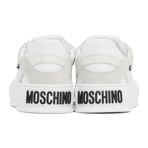  모스키노 Moschino White & Gray Bumps & Stripes Sneakers 241720M237025