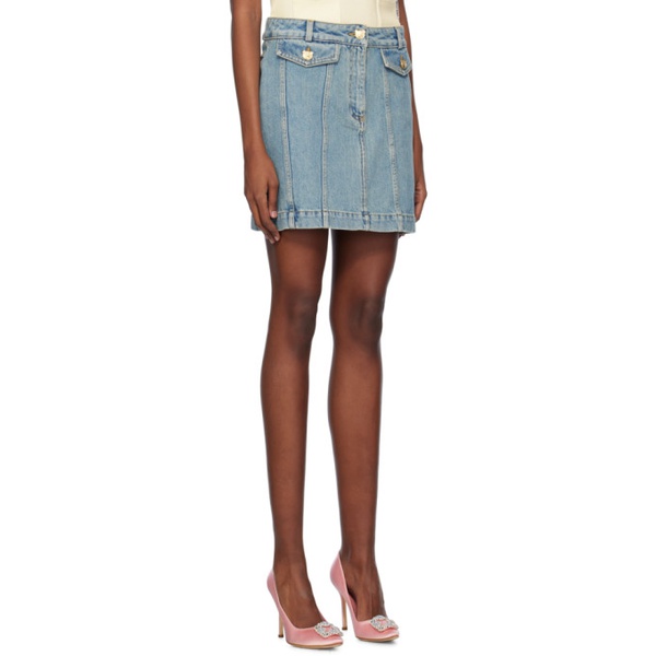  모스키노 Moschino Blue Faded Denim Miniskirt 241720F090002