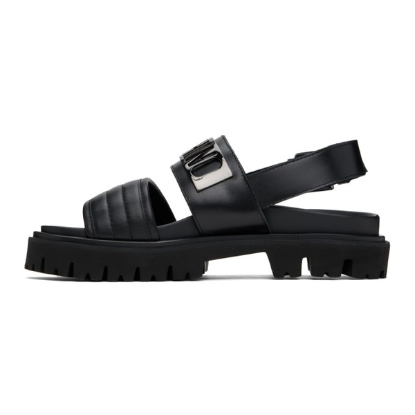 모스키노 Moschino Black Maxi Logo Plate Calfskin Sandals 241720M234009