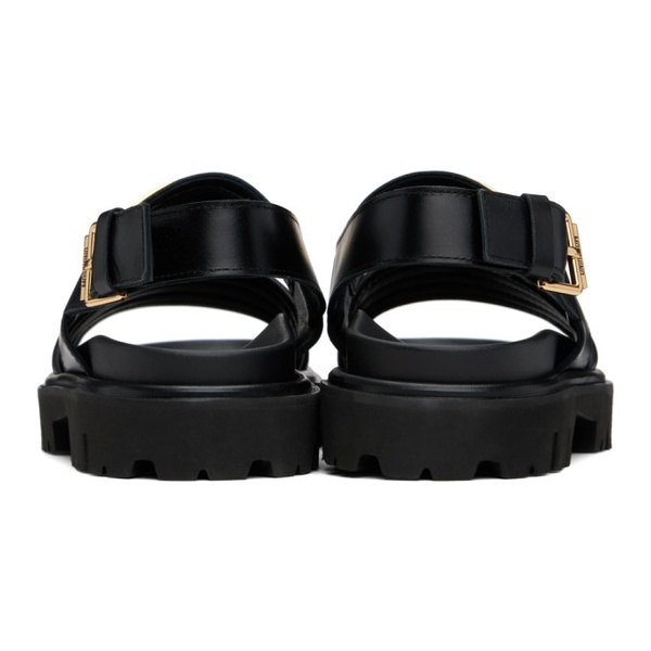  모스키노 Moschino Black Maxi Logo Plate Calfskin Sandals 241720M234010
