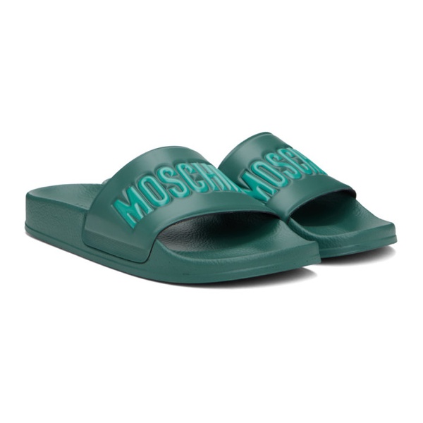  모스키노 Moschino Green Rubber Logo Pool Slides 241720M234005