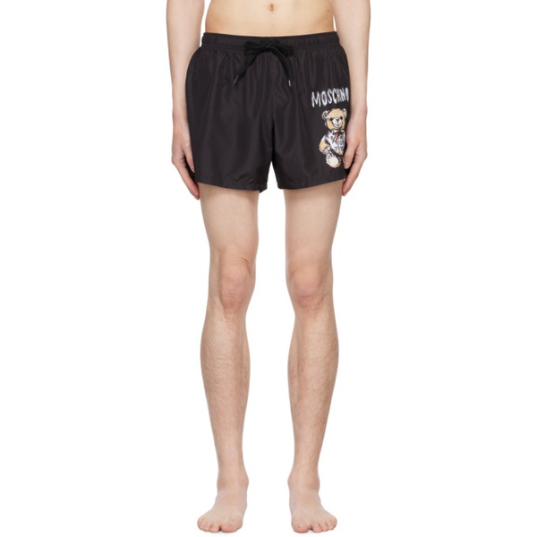  모스키노 Moschino Black Printed Swim Shorts 241720M208005