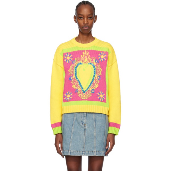  모스키노 Moschino Yellow Intarsia Sweater 241720F098005