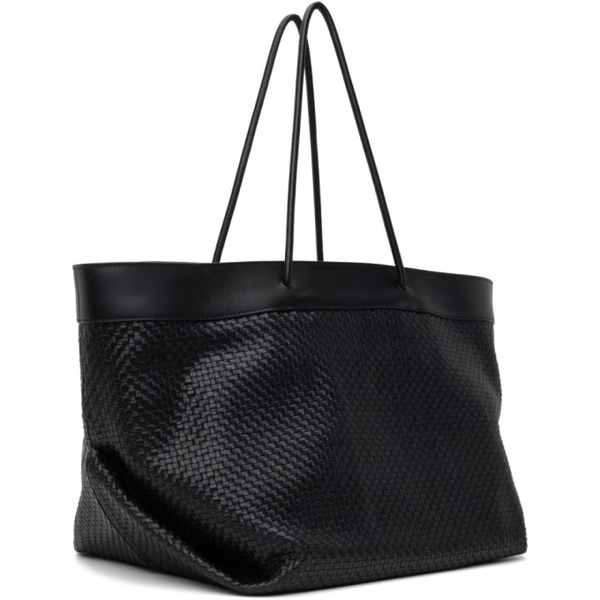  모스키노 Moschino Black Calfskin Braided Tote 241720F049003