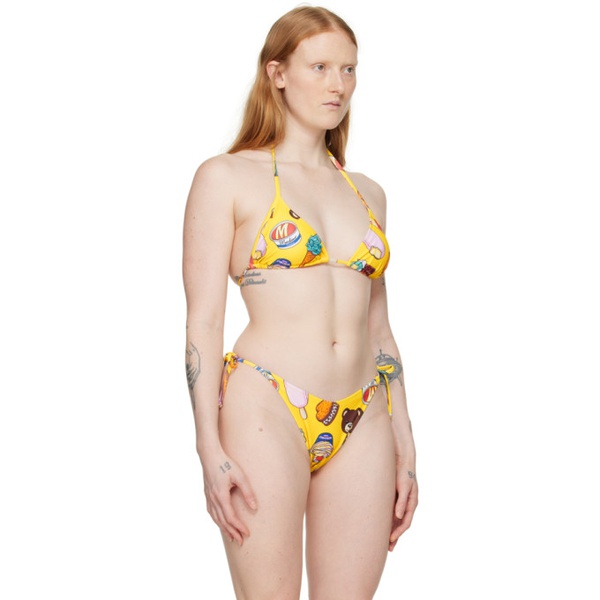  모스키노 Moschino Yellow Printed Bikini Top 241720F103007