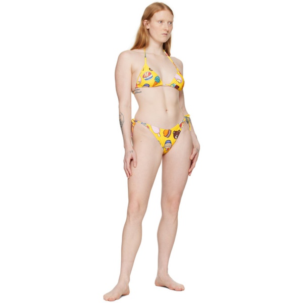  모스키노 Moschino Yellow Printed Bikini Top 241720F103007