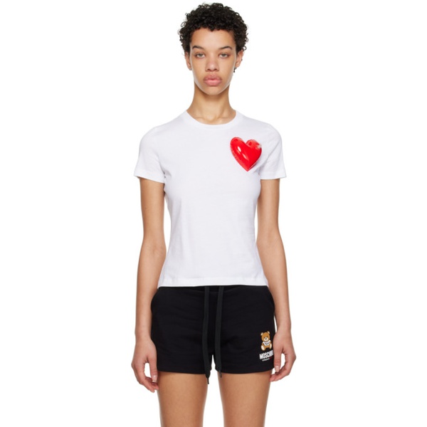  모스키노 Moschino White Inflatable Heart T-Shirt 231720F110043