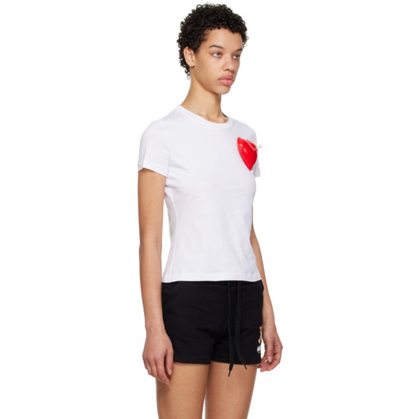  모스키노 Moschino White Inflatable Heart T-Shirt 231720F110043