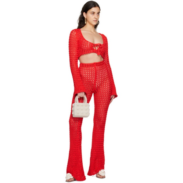  모스키노 Moschino Red Crocheted Lounge Pants 231720F055004