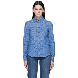모스키노 Moschino Blue Jacquard Denim Shirt 231720F109000