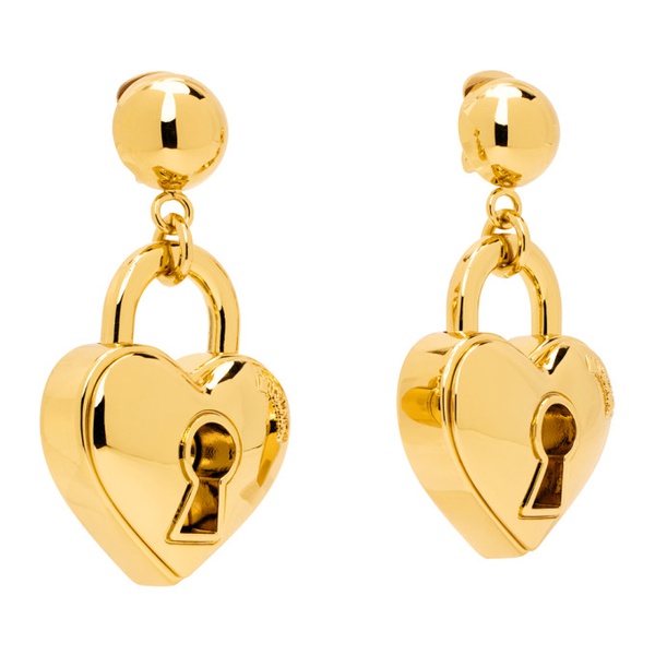  모스키노 Moschino Gold Heart Lock Earrings 232720F022000
