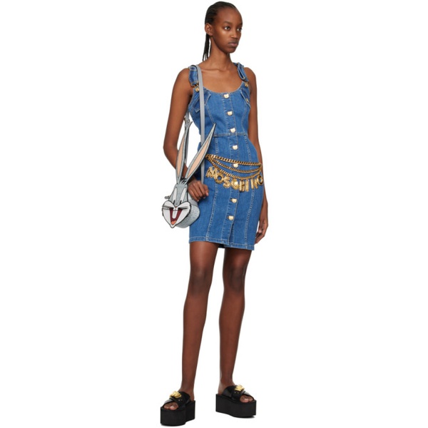  모스키노 Moschino Blue Teddy Buttons Denim Minidress 231720F052013