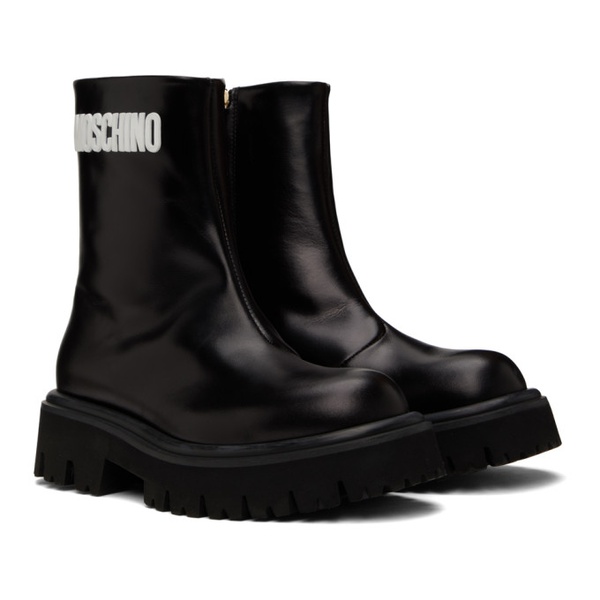  모스키노 Moschino Black Rubber Logo Ankle Boots 232720F113001