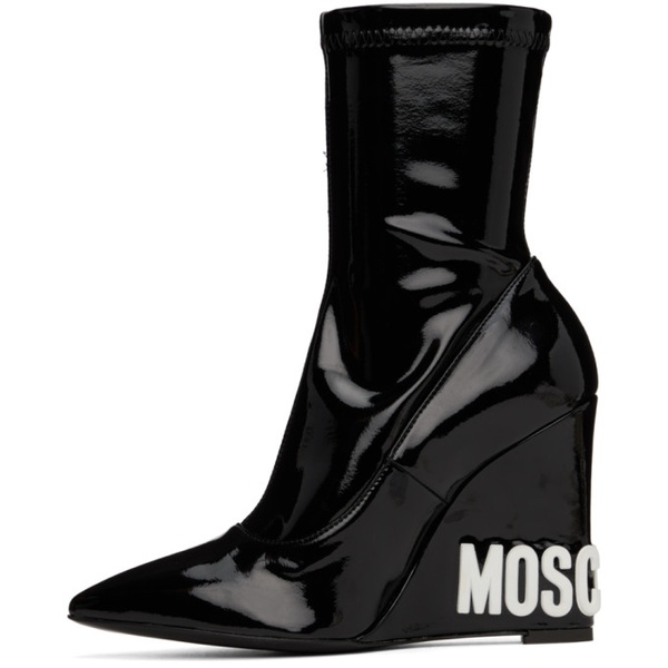  모스키노 Moschino Black Wedge Ankle Boots 222720F113012