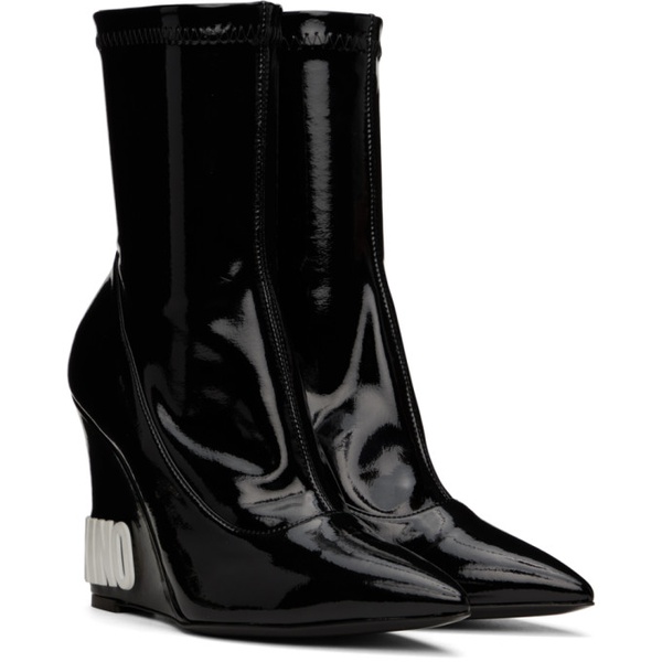 모스키노 Moschino Black Wedge Ankle Boots 222720F113012