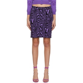 모스키노 Moschino Black & Purple Moire Effect Miniskirt 222720F090001