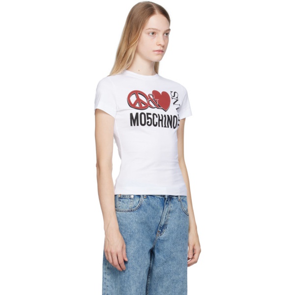  모스키노 Moschino Jeans White Peace & Love T-Shirt 232132F110002