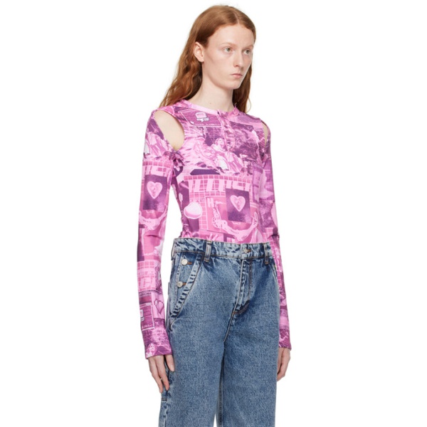  모스키노 Moschino Jeans Pink Graphic Bodysuit 232132F358000