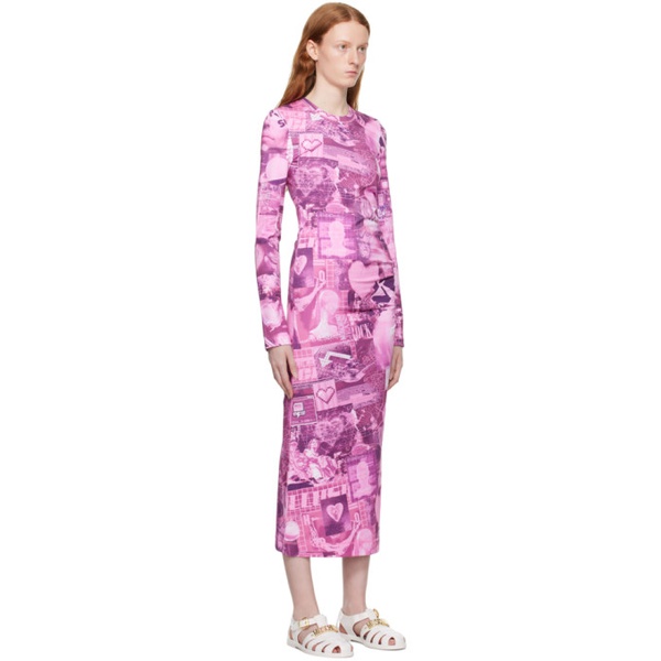  모스키노 Moschino Jeans Pink Graphic Maxi Dress 232132F054000