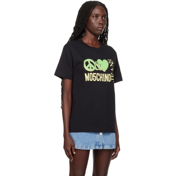  모스키노 Moschino Jeans Black Peace & Love T-Shirt 241132F110002