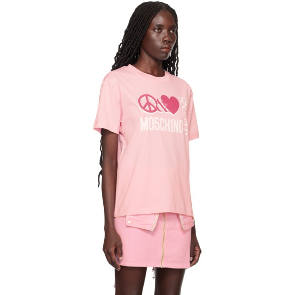  모스키노 Moschino Jeans Pink Peace & Love T-Shirt 241132F110001